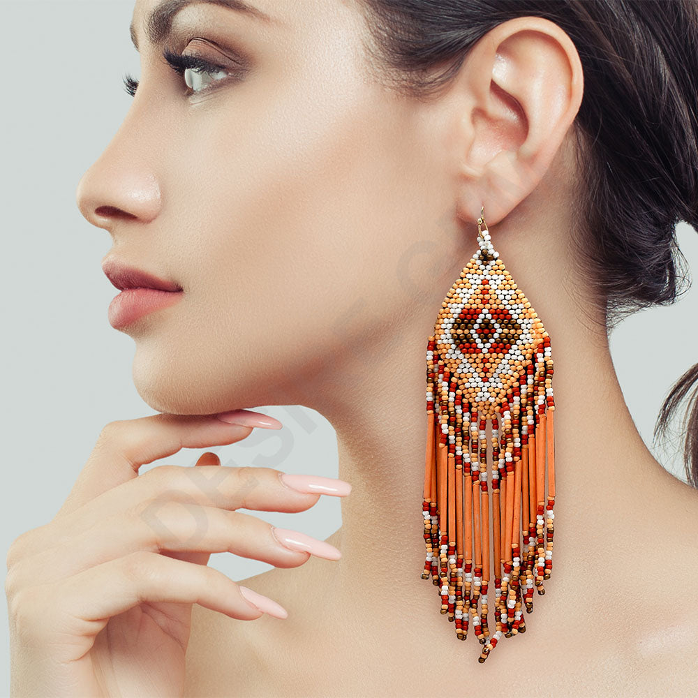 Colorful Beaded Earrings,Hook Dangle Earrings, Bohemia Boho Tassel Earrings FER1034-4