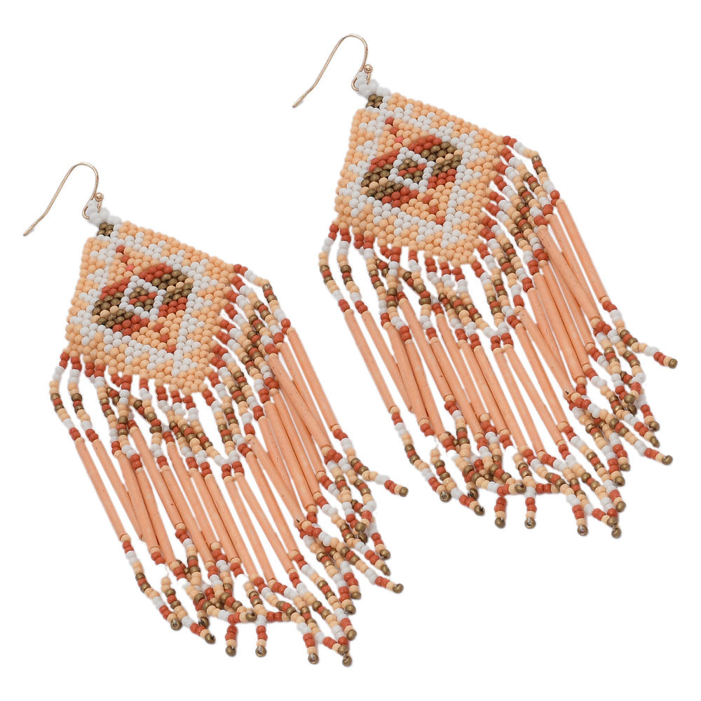 Colorful Beaded Earrings,Hook Dangle Earrings, Bohemia Boho Tassel Earrings FER1034-3