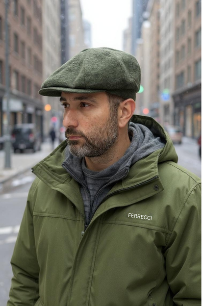 Classic Premium Wool Tweed Hunter Green Newsboy Hat-2