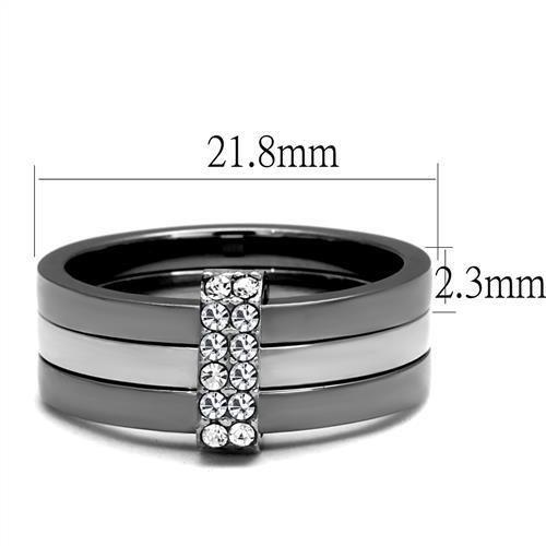 TK2599 - Two Tone IP Light Black (IP Gun) Stainless Steel Ring with Top Grade Crystal  in Clear-1