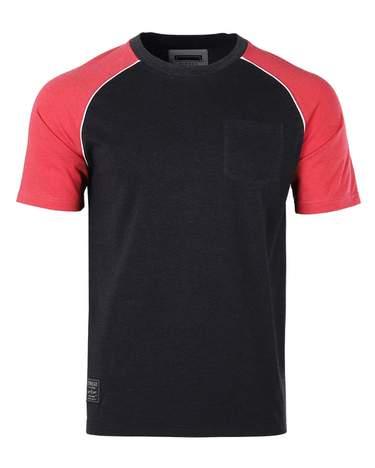 Mens Short Sleeve Raglan Tee - Color Block Retro Casual T-Shirt-0