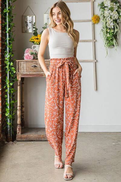 Heimish Full Size Printed Tied Straight Casual Pants-0