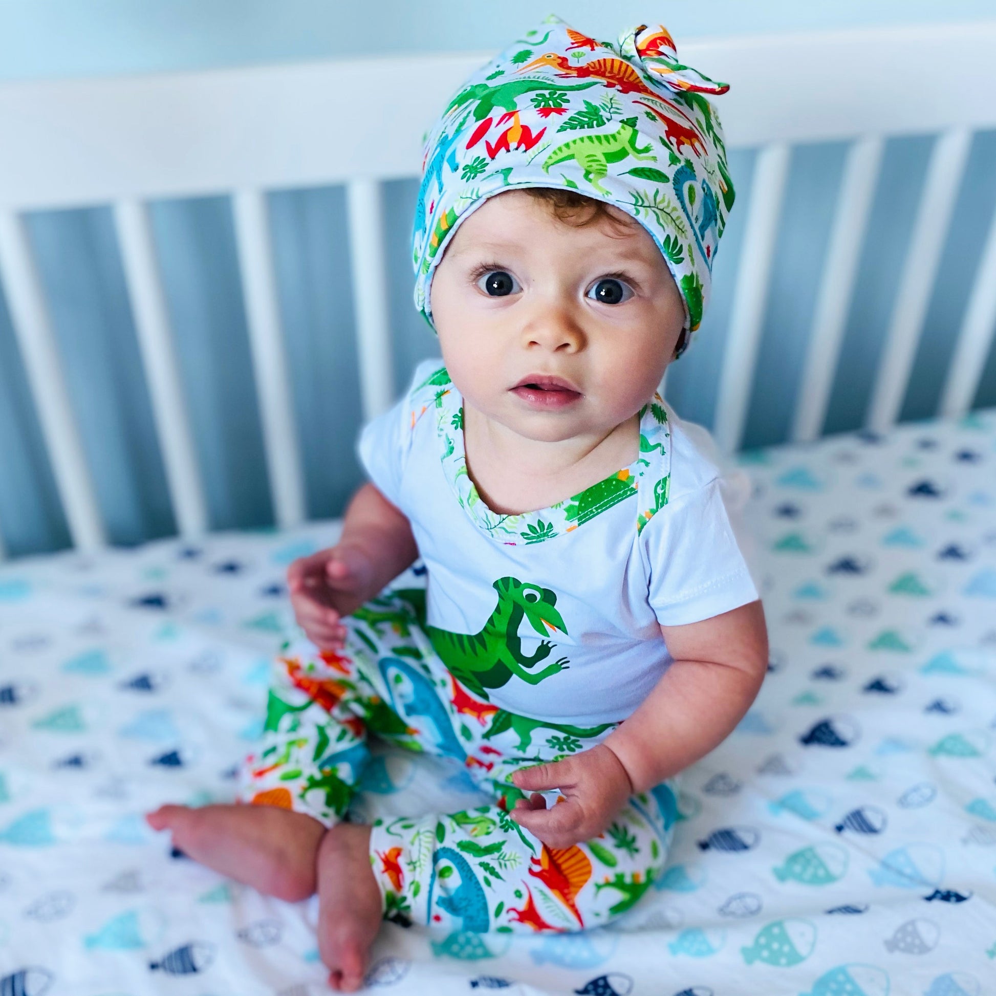 AnnLoren Baby Layette Boys Dinosaur Onesie Pants Cap 3pc Gift Set Clothing Sizes 3M - 18M-4